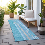 Homeroots 2' X 8' Teal Abstract Washable Indoor Outdoor Runner Rug Teal Polyester 561357