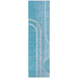 Homeroots 2' X 8' Teal Abstract Washable Indoor Outdoor Runner Rug Teal Polyester 561357