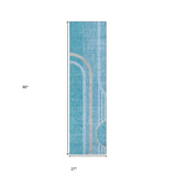 Homeroots 2' X 8' Teal Abstract Washable Indoor Outdoor Runner Rug Teal Polyester 561357