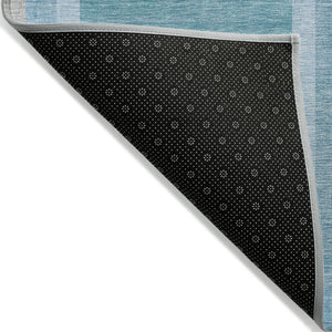 Homeroots 2' Abstract Washable Indoor Outdoor Runner Rug - Stylish, Stain Resistant Design For Any Space Teal Polyester 561359
