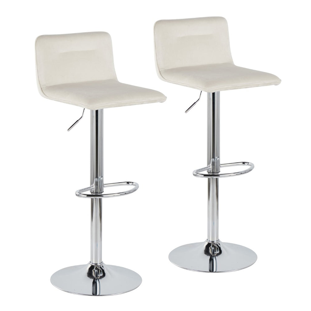 English Elm Adjustable Velvet Swivel Barstools with Chrome Base for Kitchen or Home Bar Set of 2 B202S01964