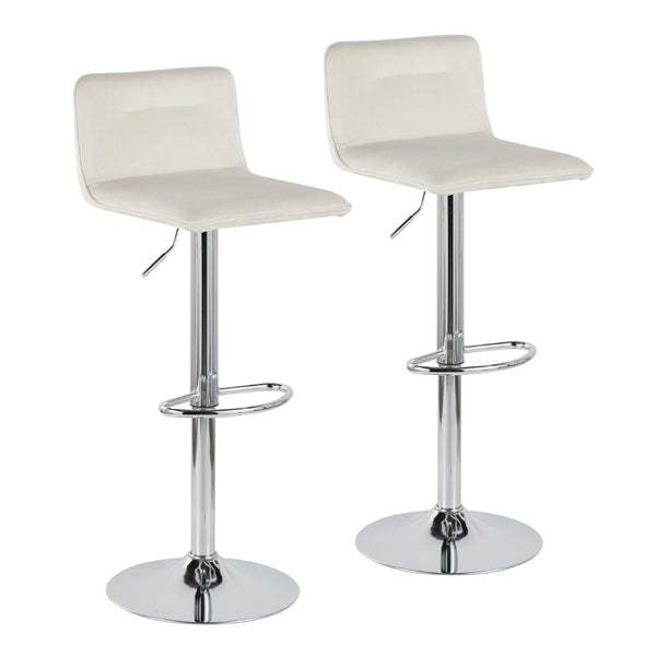 English Elm Adjustable Velvet Swivel Barstools with Chrome Base for Kitchen or Home Bar Set of 2 B202S01964