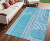 Homeroots 5' X 8' Teal Abstract Washable Indoor Outdoor Area Rug Teal Polyester 561360