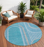 Homeroots 8' X 8' Teal Round Abstract Washable Indoor Outdoor Area Rug Teal Polyester 561361