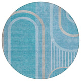 Homeroots 8' X 8' Teal Round Abstract Washable Indoor Outdoor Area Rug Teal Polyester 561361