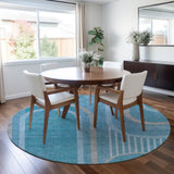 Homeroots 8' X 8' Teal Round Abstract Washable Indoor Outdoor Area Rug Teal Polyester 561361