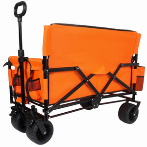 English Elm 3-in-1 Convertible Folding Wagon with 500lb Steel Frame and All-terrain Swivel Wheels Orange W2932P390463