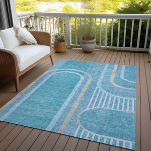 HomeRoots 5' X 8' Abstract Washable Indoor Outdoor Area Rug - Stylish, Durable, Perfect for High-Traffic Spaces Teal 561363