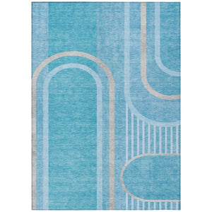 HomeRoots 5' X 8' Abstract Washable Indoor Outdoor Area Rug - Stylish, Durable, Perfect for High-Traffic Spaces Teal 561364
