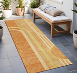 Homeroots 2' X 8' Terra Cotta Abstract Washable Indoor Outdoor Runner Rug Terracotta Polyester 561366