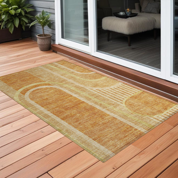 Homeroots 2' Abstract Washable Indoor Outdoor Runner Rug - Stylish, Stain Resistant Design For Any Space Terracotta Polyester 561368