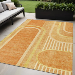 Homeroots 2' Abstract Washable Indoor Outdoor Runner Rug - Stylish, Stain Resistant Design For Any Space Terracotta Polyester 561369