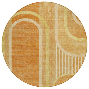 Homeroots 8' X 8' Terra Cotta Round Abstract Washable Indoor Outdoor Area Rug Terracotta Polyester 561370