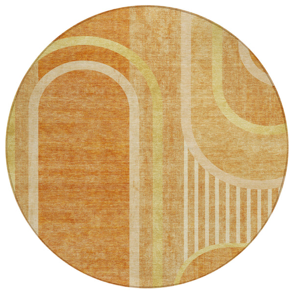 Homeroots 8' X 8' Terra Cotta Round Abstract Washable Indoor Outdoor Area Rug Terracotta Polyester 561370
