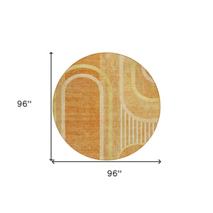 Homeroots 8' X 8' Terra Cotta Round Abstract Washable Indoor Outdoor Area Rug Terracotta Polyester 561370