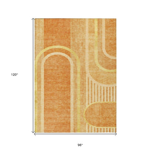 HomeRoots 5' X 8' Abstract Washable Indoor Outdoor Area Rug - Stylish, Durable, Perfect for High-Traffic Spaces Terracotta 561371