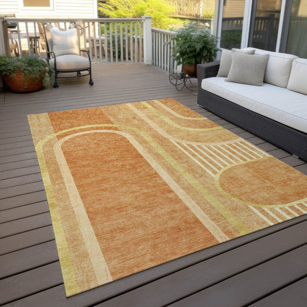 HomeRoots 5' X 8' Abstract Washable Indoor Outdoor Area Rug - Stylish, Durable, Perfect for High-Traffic Spaces Terracotta 561371