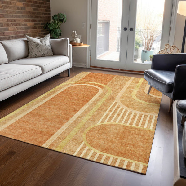 Homeroots 2' Abstract Washable Indoor Outdoor Runner Rug - Stylish, Stain Resistant Design For Any Space Terracotta Polyester 561372
