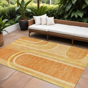 Homeroots 2' Abstract Washable Indoor Outdoor Runner Rug - Stylish, Stain Resistant Design For Any Space Terracotta Polyester 561373