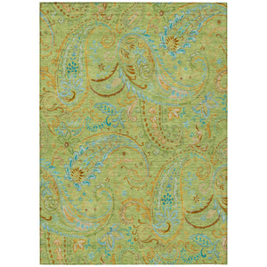 Homeroots 5' X 8' Artichoke Green Paisley Washable Indoor Outdoor Area Rug Aloe Polyester 561378
