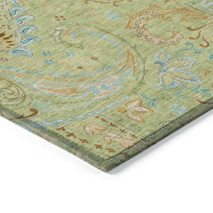 Homeroots 5' X 8' Artichoke Green Paisley Washable Indoor Outdoor Area Rug Aloe Polyester 561378