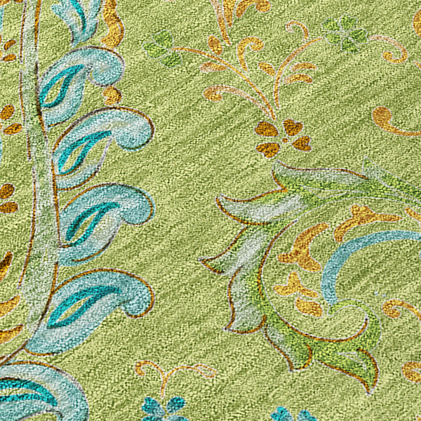 Homeroots 5' X 8' Artichoke Green Paisley Washable Indoor Outdoor Area Rug Aloe Polyester 561378
