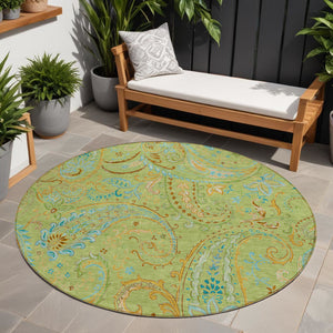 Homeroots 2' Artichoke Green Paisley Washable Indoor-outdoor Runner Rug For Easy Care And Style Aloe Polyester 561379