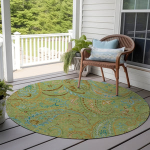 Homeroots 2' Artichoke Green Paisley Washable Indoor-outdoor Runner Rug For Easy Care And Style Aloe Polyester 561379