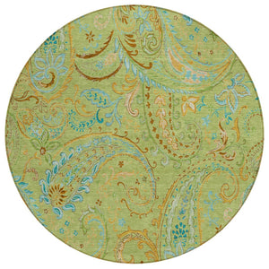 HomeRoots 5' Stylish Paisley Area Rug - Washable, Durable, UV-Resistant for Indoor & Outdoor Spaces Aloe 561379