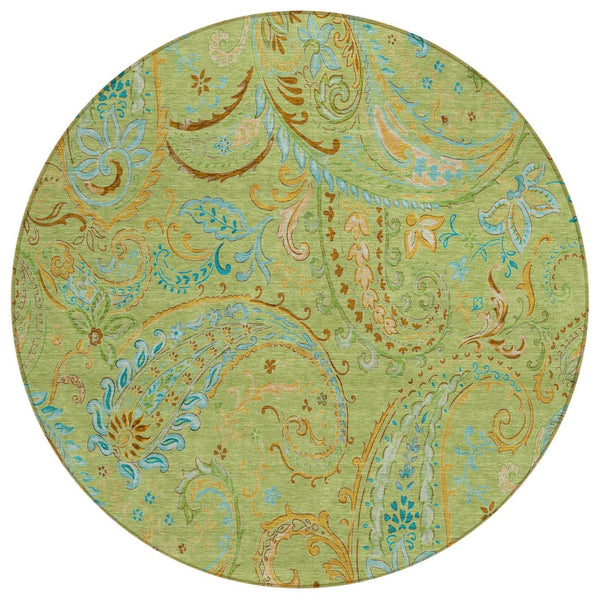 HomeRoots 5' Stylish Paisley Area Rug - Washable, Durable, UV-Resistant for Indoor & Outdoor Spaces Aloe 561379