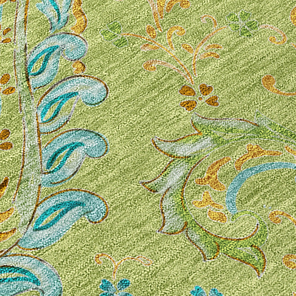 Homeroots 2' Artichoke Green Paisley Washable Indoor-outdoor Runner Rug For Easy Care And Style Aloe Polyester 561379