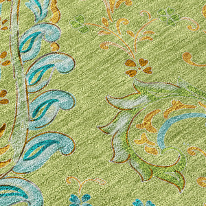 Homeroots 10' X 14' Artichoke Green Paisley Washable Indoor Outdoor Area Rug Aloe Polyester 561382