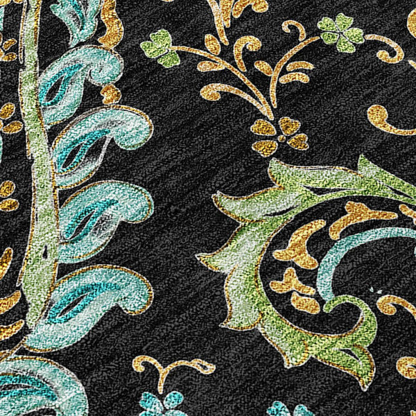 Homeroots 2' Artichoke Green Paisley Washable Indoor-outdoor Runner Rug For Easy Care And Style Black Polyester 561384