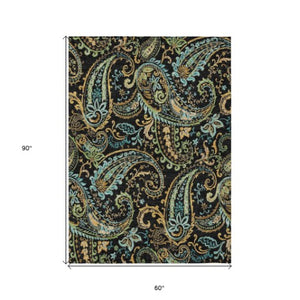 Homeroots 2' Artichoke Green Paisley Washable Indoor-outdoor Runner Rug For Easy Care And Style Black Polyester 561387