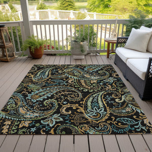 Homeroots 2' Artichoke Green Paisley Washable Indoor-outdoor Runner Rug For Easy Care And Style Black Polyester 561387