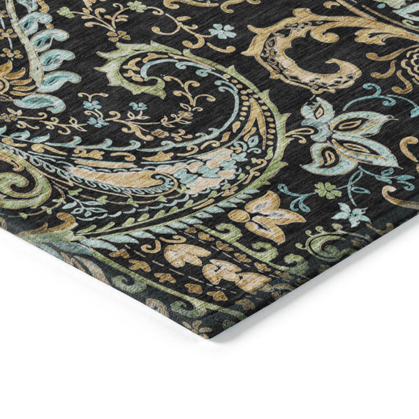 Homeroots 2' Artichoke Green Paisley Washable Indoor-outdoor Runner Rug For Easy Care And Style Black Polyester 561387