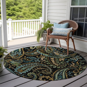 Homeroots 2' Artichoke Green Paisley Washable Indoor-outdoor Runner Rug For Easy Care And Style Black Polyester 561388
