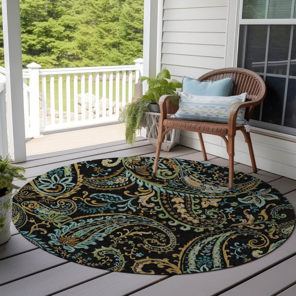 Homeroots 2' Artichoke Green Paisley Washable Indoor-outdoor Runner Rug For Easy Care And Style Black Polyester 561388