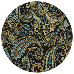 HomeRoots 5' Stylish Paisley Area Rug - Washable, Durable, UV-Resistant for Indoor & Outdoor Spaces Black 561388