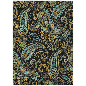 Homeroots 8' X 10' Black And Gold Paisley Washable Non Skid Indoor Outdoor Area Rug Black Polyester 561389