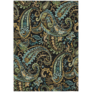 HomeRoots 5' Stylish Paisley Area Rug - Washable, Durable, UV-Resistant for Indoor & Outdoor Spaces Black 561390