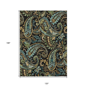 Homeroots 2' Artichoke Green Paisley Washable Indoor-outdoor Runner Rug For Easy Care And Style Black Polyester 561391
