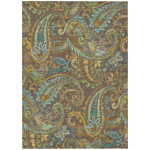Homeroots 5' X 8' Brown Aqua And Gold Paisley Washable Non Skid Indoor Outdoor Area Rug Chocolate Polyester 561396