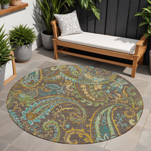 Homeroots 2' Artichoke Green Paisley Washable Indoor-outdoor Runner Rug For Easy Care And Style Chocolate Polyester 561397