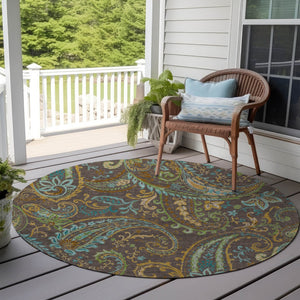 Homeroots 2' Artichoke Green Paisley Washable Indoor-outdoor Runner Rug For Easy Care And Style Chocolate Polyester 561397