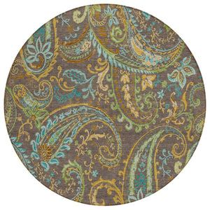 HomeRoots 5' Stylish Paisley Area Rug - Washable, Durable, UV-Resistant for Indoor & Outdoor Spaces Chocolate 561397