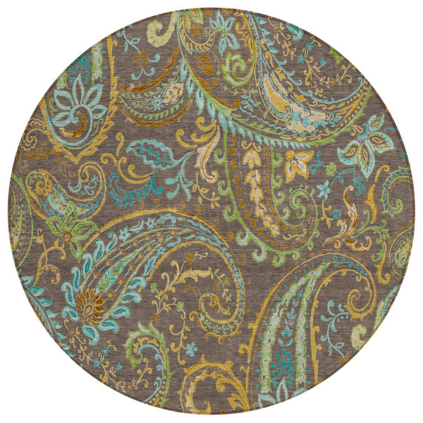 HomeRoots 5' Stylish Paisley Area Rug - Washable, Durable, UV-Resistant for Indoor & Outdoor Spaces Chocolate 561397