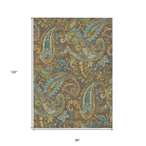 Homeroots 2' Artichoke Green Paisley Washable Indoor-outdoor Runner Rug For Easy Care And Style Chocolate Polyester 561398