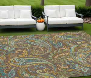Homeroots 2' Artichoke Green Paisley Washable Indoor-outdoor Runner Rug For Easy Care And Style Chocolate Polyester 561398