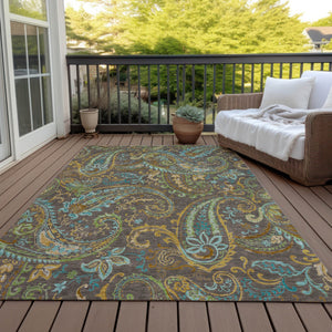 Homeroots 2' Artichoke Green Paisley Washable Indoor-outdoor Runner Rug For Easy Care And Style Chocolate Polyester 561398
